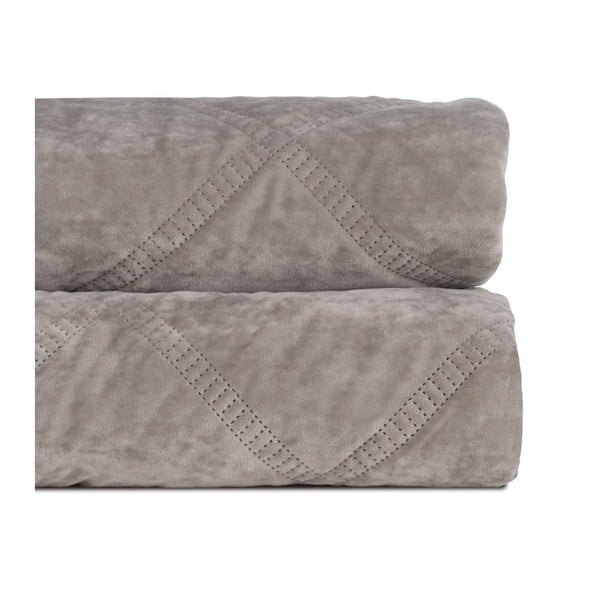 Pelēks samta stepēts gultas pārklājs 230x260 cm – Ixia