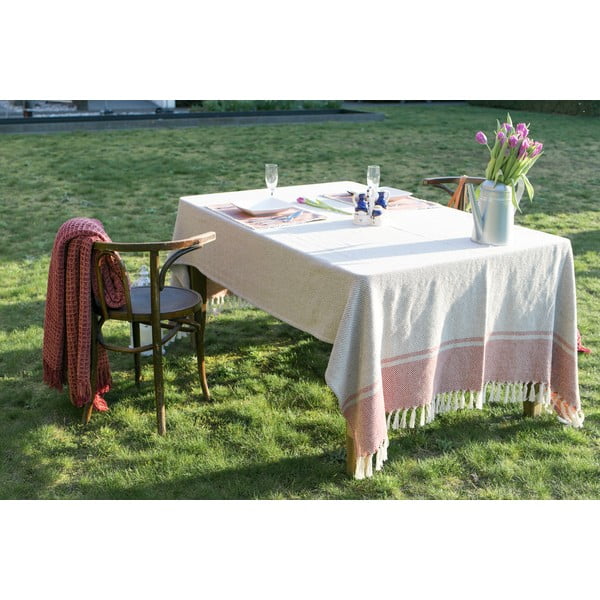 Bēšs un rozā kokvilnas galdauts Tiseco Home Studio, 250 x 150 cm-image-1