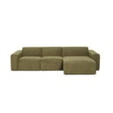 Zaļš velveta stūra moduļu dīvāns Scandic Sting, labais stūris
