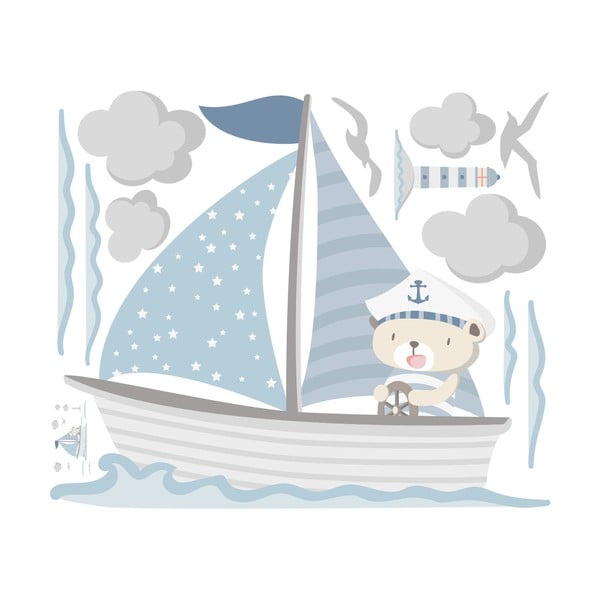 Zilas bērnu sienas uzlīmes Ambiance Captain Teddy-image-3