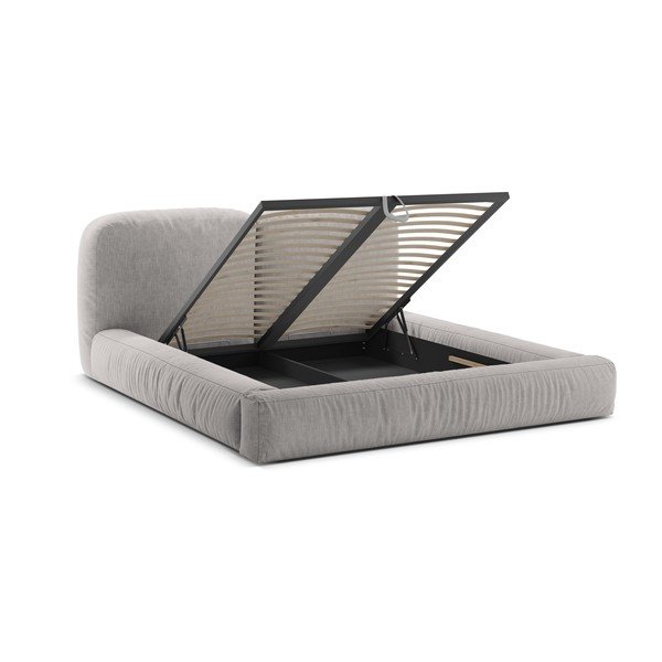 Gaiši pelēka polsterēta divvietīga gulta ar veļas kasti un redelēm 160x200 cm Martina – Micadoni -image-2
