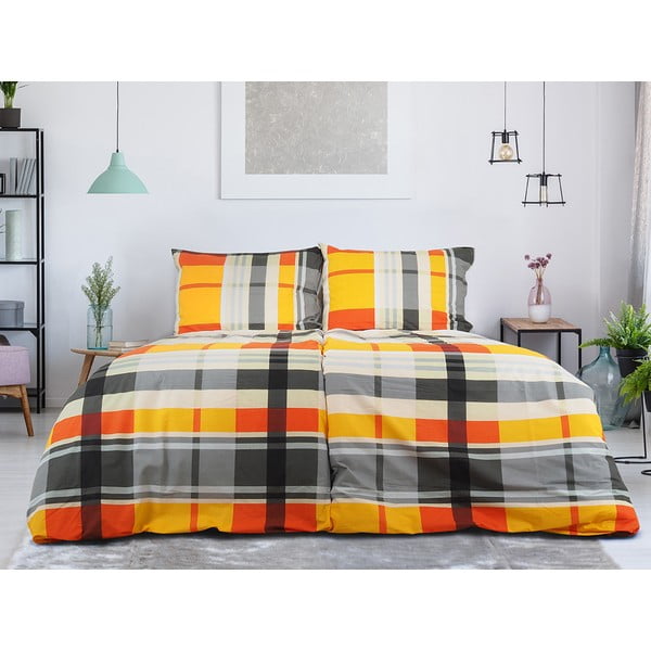 Oranža vienguļamā gultas veļa no krepa auduma 140x200 cm Orabge Kube – B.E.S.