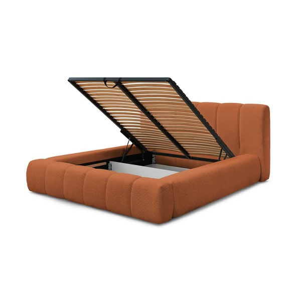 Oranža polsterēta divvietīga gulta ar veļas kasti un redelēm 160x200 cm Denali – Bobochic Paris-image-4