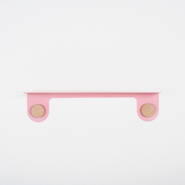 Sienas plaukts no rozā tērauda ar ozolkoka detaļām un 2 āķiem Gazzda, garums 60 cm-image-2