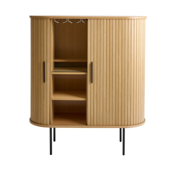 Dabīga toņa vīna skapis ar ozolkoka imitāciju un bīdāmām durvīm 100x118x40 cm Nola – Unique Furniture-image-2