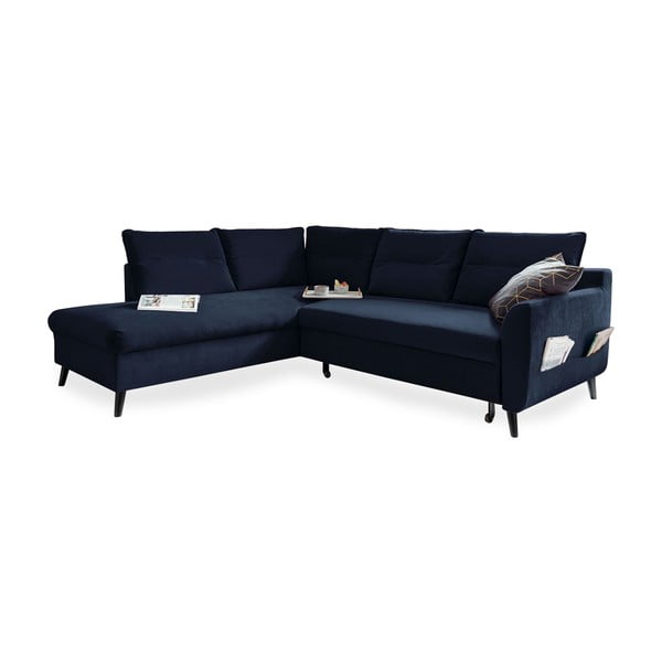 Tumši zils samta izlaižams stūra dīvāns Miuform Stylish Stan L, kreisais stūris