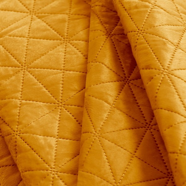 Dzeltens samta stepēts gultas pārklājs 240x260 cm Laila – Restilo-image-3