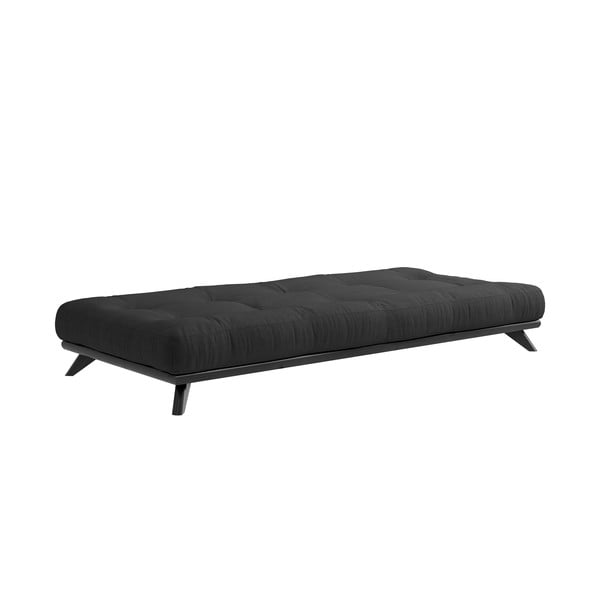 Melna vienguļamā gulta no priedes masīvkoka ar matraci Karup Design Comfort, 90 x 200 cm