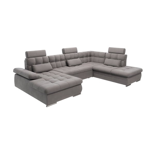 Pelēks salokāms stūra dīvāns ar uzglabāšanas vietu (ar labo stūri/U veida) Merkur – Ropez