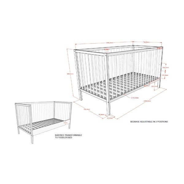 Brūna dižskābarža masīvkoka bērnu gultiņa ar noņemamu sānu/ar regulējamu augstumu 70x140 cm Dino – Vipack-image-4