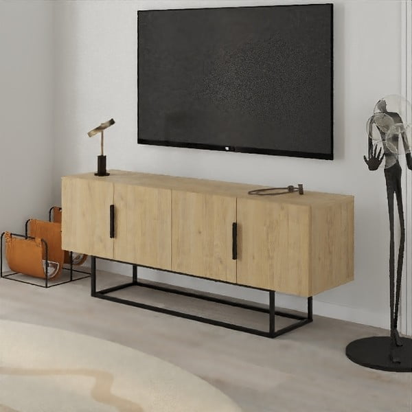 Dabīga toņa TV galdiņš ar ozolkoka imitāciju 140x55 cm Titan – Marckeric-image-1