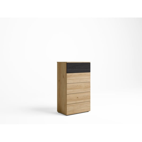 Melna augsta kumode ar ozolkoka imitāciju 62x111 cm Care – Marckeric-image-1