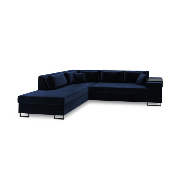 Zils samta izvelkamais stūra dīvāns Cosmopolitan Design York, kreisais stūris