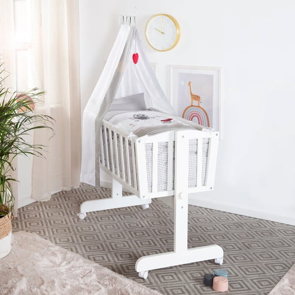 Balts šūpulītis ar riteņiem/ar baldahīnu 40x90 cm Adam & Eule – Roba-image-1