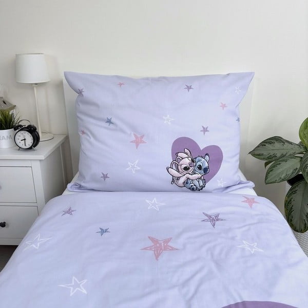 Vienguļamā kokvilnas bērnu gultas veļa 140x200 cm  Lilo and Stitch "Heart" – Jerry Fabrics-image-4