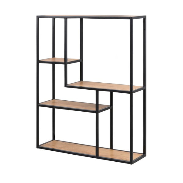 Melns/dabīga toņa sienas grāmatplaukts ar ozolkoka imitāciju 75x91 cm Seaford – Actona-image-2