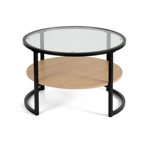 Melns/dabīga toņa apaļš žurnālgaldiņš ar ozolkoka imitāciju ø 68 cm Zanu – Bonami Essentials-image-2