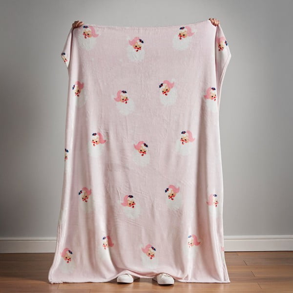 Gaiši rozā mikroplīša pleds ar Ziemassvētku motīvu 130x170 cm Vintage Christmas Santa – Catherine Lansfield-image-3