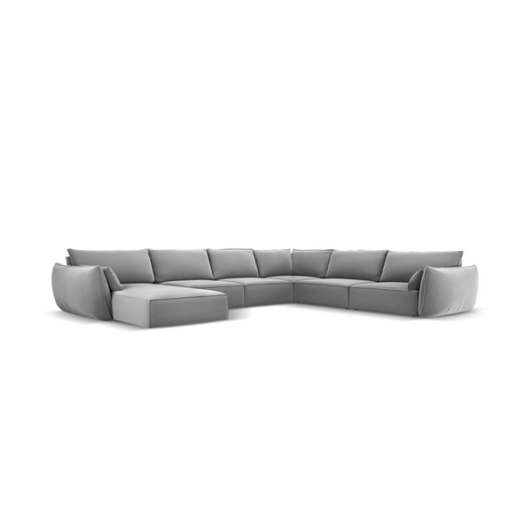 Gaiši pelēks samta stūra dīvāns (ar labo stūri/U veida) Vanda – Mazzini Sofas-image-2