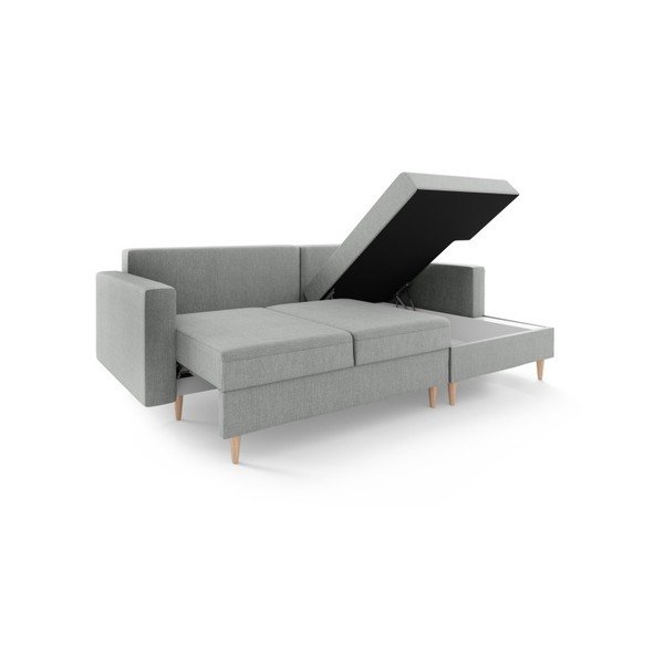 Pelēks izlaižamais stūra dīvāns ar uzglabāšanas vietu Mazzini Sofas Aubrieta, labais stūris-image-2