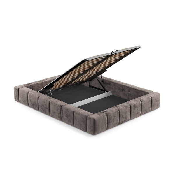 Brūna polsterēta divvietīga gulta ar veļas kasti un redelēm 200x200 cm Aruba L – Maison de Rêve-image-4