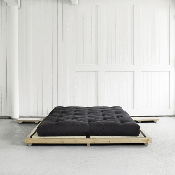 Divguļamā gulta no priedes koka ar matraci un tatami Karup Design Dock Double Latex Natural Clear Black, 160 x 200 cm-image-1