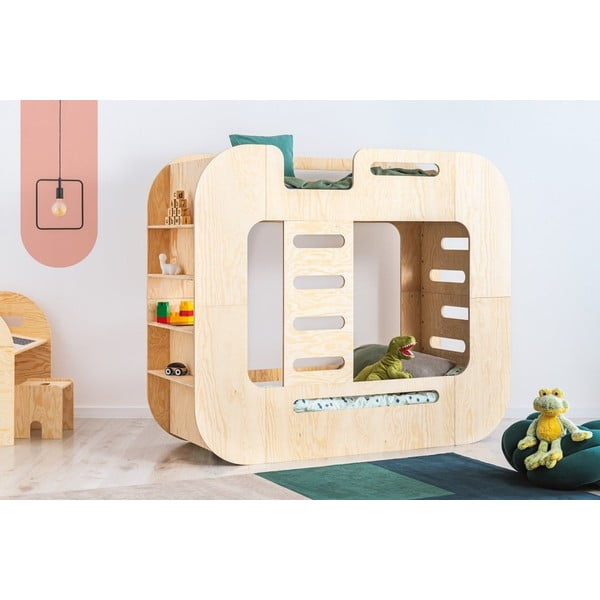 Dabīga toņa divstāvu bērnu gulta ar veļas kasti 90x200 cm Mundo – Adeko
