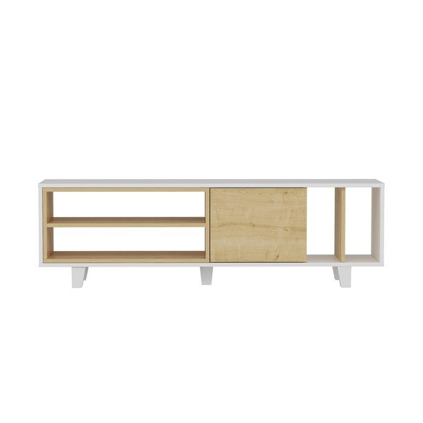 Balts/dabīga toņa TV galds ar ozolkoka imitāciju 160x49 cm Rosmar – Kalune Design
