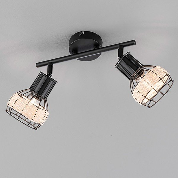 Melna griestu lampa ar metāla/rotangpalmas abažūru 10x28 cm Straw – Fischer & Honsel-image-2