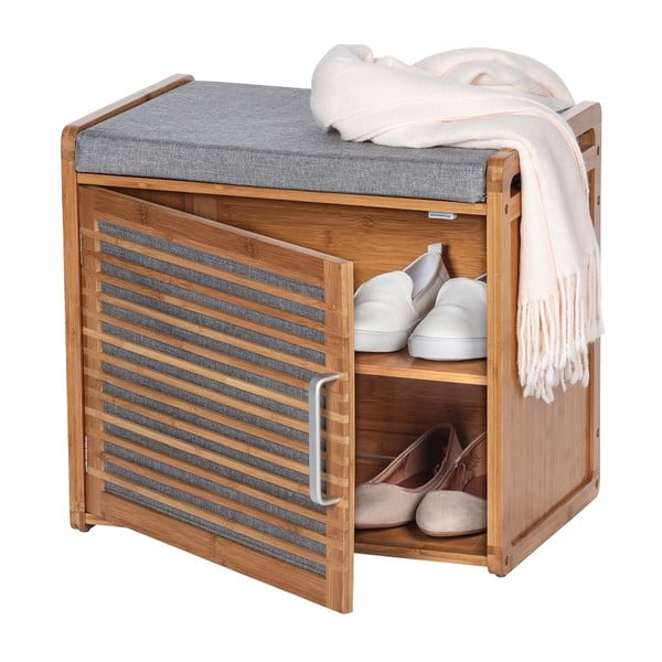 Pelēks/brūns bambusa apavu plaukts ar soliņu Bahari – Wenko-image-4