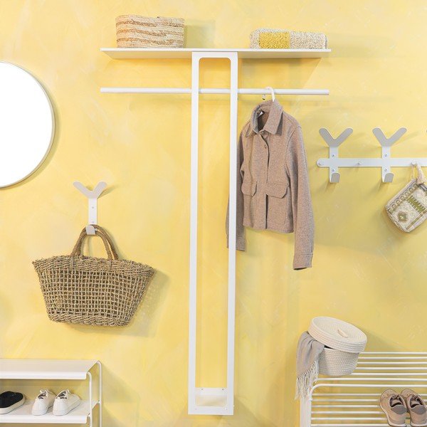 Balts tērauda sienas pakaramais ar plauktu 100 cm Luno Large – Spinder Design-image-2