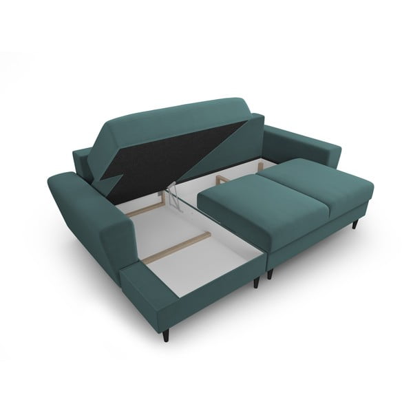 Zaļganzils samta salokāms stūra dīvāns ar uzglabāšanas vietu (ar kreiso stūri/ar zvilni) Kyoto – Cosmopolitan Design-image-3