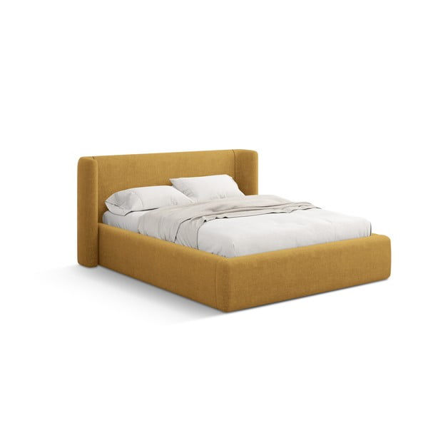 Sinepju dzeltena polsterēta divvietīga gulta ar veļas kasti ar redelēm 140x200 cm Jason – Windsor & Co Sofas