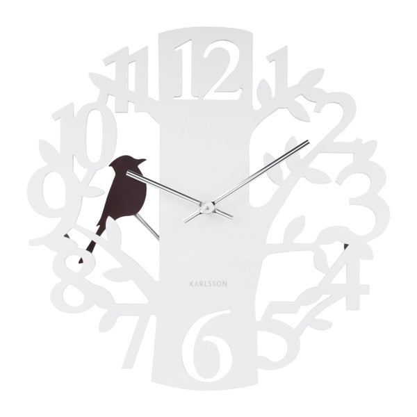 Balts sienas pulkstenis Karlsson Woodpecker, ⌀ 40 cm