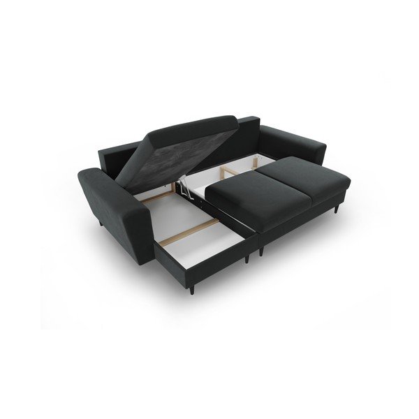 Tumši pelēks samta salokāms stūra dīvāns ar uzglabāšanas vietu Kyoto – Cosmopolitan Design-image-3