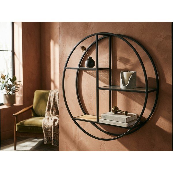 Melns/dabīga toņa daudzlīmeņu metāla sienas plaukts 61 cm Mataram – Premier Housewares-image-1