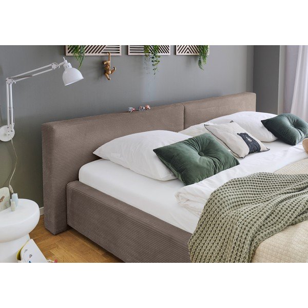Pelēkbrūna polsterēta divvietīga gulta ar veļas kasti ar redelēm 200x240 cm Cube – Meise Möbel-image-2