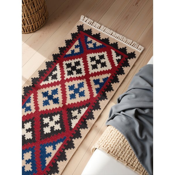 Sarkans divpusējs/ar rokām darināts vilnas celiņa paklājs 60x190 cm Kamal Rami – Nouristan-image-2