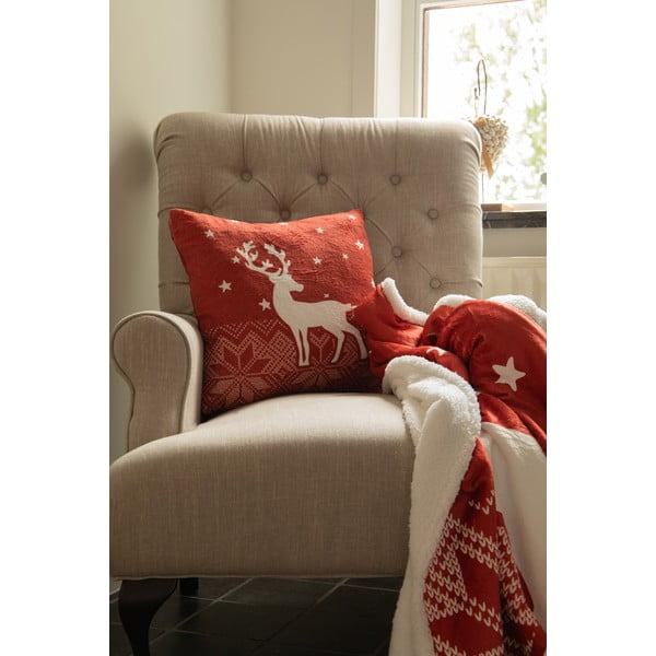 Sarkans pleds no vilnas ar Ziemassvētku motīvu Sherpa 130x150 cm – Tiseco Home Studio-image-1