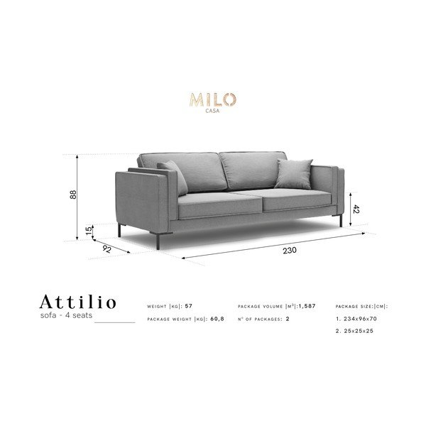 Dzeltens četrvietīgs dīvāns Milo Casa Attilio, 230 cm-image-4