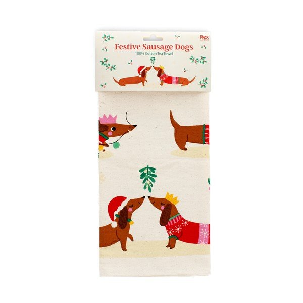 Kokvilnas trauku dvielis 70x50 cm Festive Sausage Dog – Rex London-image-4