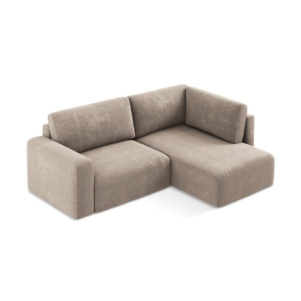 Bēšs salokāms stūra dīvāns no šenila auduma ar uzglabāšanas vietu (ar labo stūri/L veida) Kona – Makamii-image-3