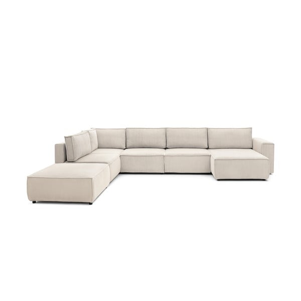 Krēmkrāsas velveta stūra dīvāns (ar kreiso stūri/U veida) Nihad modular – Bobochic Paris
