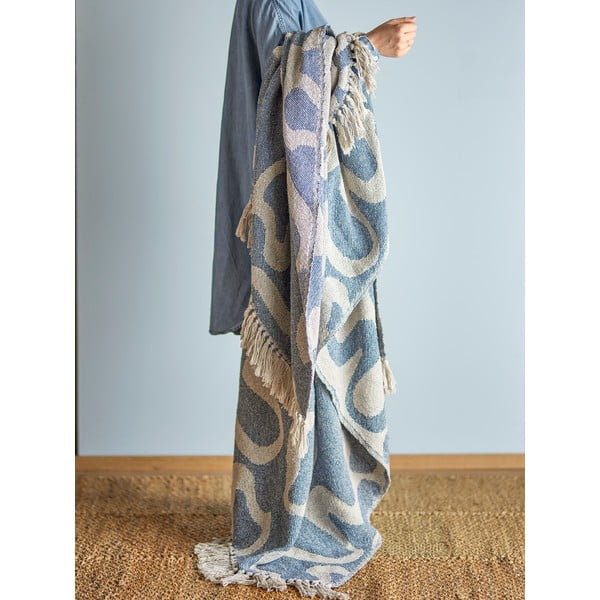 Zils/bēšs pleds no pārstrādātas kokvilnas 130x160 cm Salobre – Bloomingville-image-1