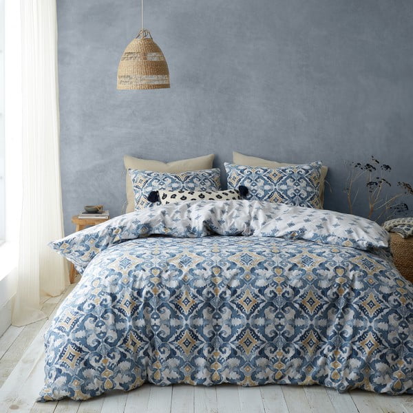 Zila/krēmkrāsas vienguļamā gultas veļa 135x200 cm Inara Ikat – Pineapple Elephant