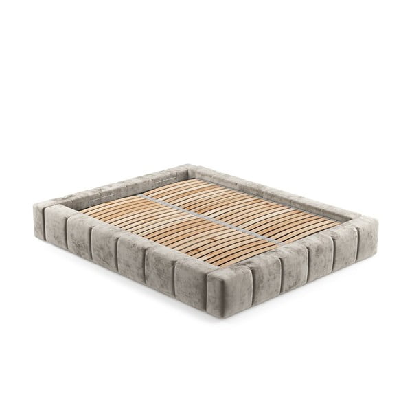 Bēša polsterēta divvietīga gulta ar veļas kasti un redelēm 200x200 cm Aruba L – Maison de Rêve-image-3