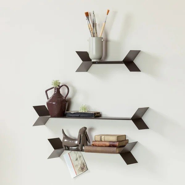 Brūni metāla sienas plaukti (3 gab.) 80 cm Lorin – WOOOD-image-1
