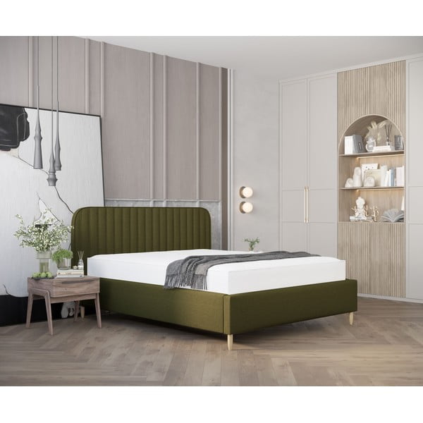 Zaļa polsterēta vienvietīga gulta ar veļas kasti ar redelēm 120x200 cm Noto – Maison de Rêve-image-1