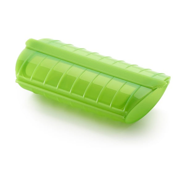 Zaļa silikona trauks ar paplāti tvaicēšanai Lékué Steam Case