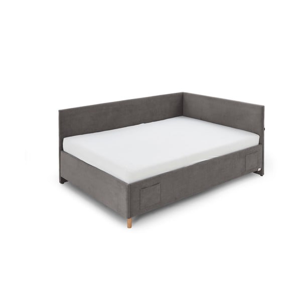Antracīta pelēka polsterēta stūra bērnu gulta ar veļas kasti ar redelēm 140x200 cm Cool – Meise Möbel